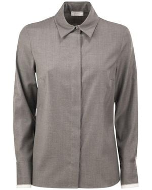 Peserico Stretch Virgin Wool And Viscose Shirt With Shimmering Cuff Detail - Gray