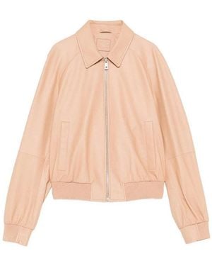 Desa Leather Raglan Bomber Jacket - Natural