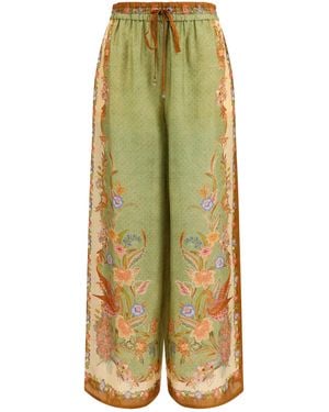 Zimmermann Relaxed Silk Pants Indra Khaki - Green