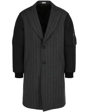McQueen Herringbone Bomber Sleeve Coat - Black