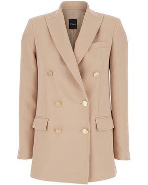 Plain Double-Breasted Jacket With Classic Lapels - Natural