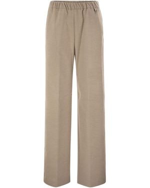 Herno Wide-Leg Flannel-Effect Pants With Elasticated Waistband - Natural