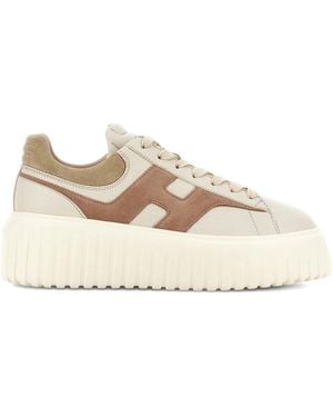 Hogan H-Stripes Leather And Suede Sneakers - Natural