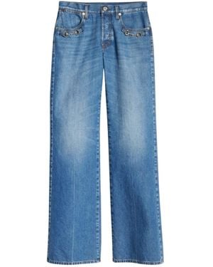 Gucci Bootcut Cotton Denim Pants With Horsebit - Blue