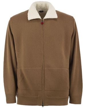 Kiton Wool And Cashmere Cardigan With Shearling-Effect Collar - Brown