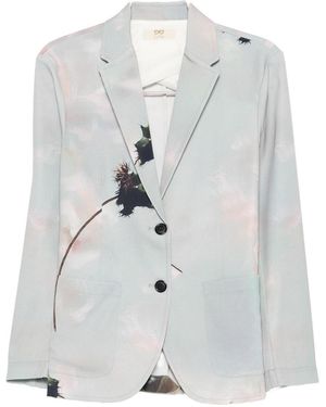 Sissiottostyle Printed Single-Breasted Blazer Jacket - White