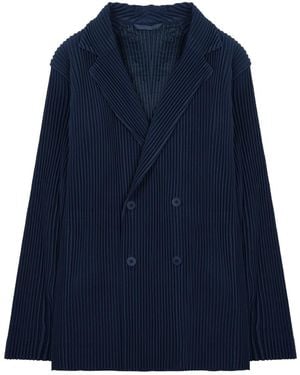 Homme Plissé Issey Miyake Jacket Pleated Double-Breasted - Blue