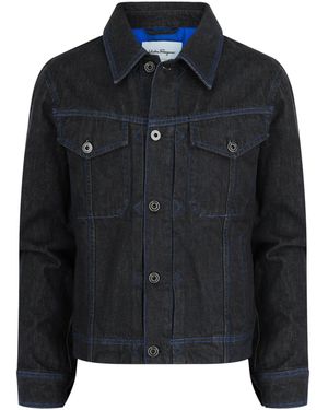 Ferragamo Contrast-Stitch Denim Jacket - Black