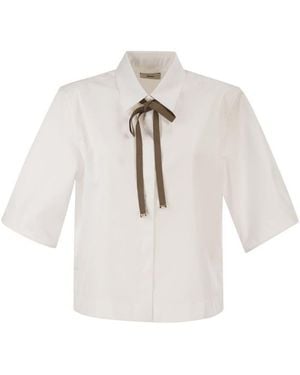 Herno Cropped Cotton Shirt With Ribbon Bow - White