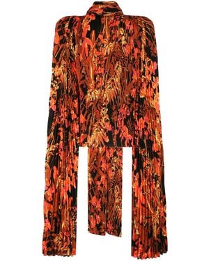 Balenciaga Floral-Print Pleated Scarf Blouse - Orange