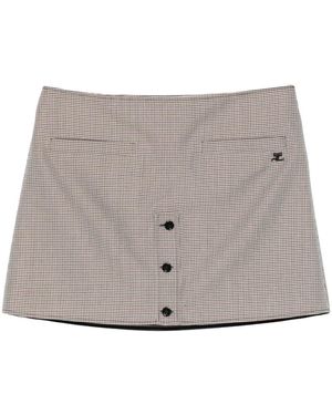 Courreges Buttoned Plaid Skirt - Gray