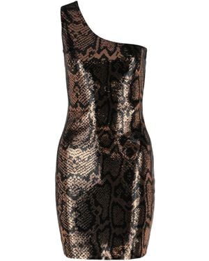 Balenciaga One-Shoulder Snake-Sequined Mini Dress - Black