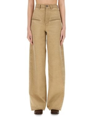 Uma Wang Wool-Blend Wide-Leg Pants With Adjustable Straps - Natural