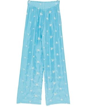 forte_forte Embroidered Silk Pants - Blue