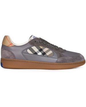 Burberry Leather, Suede And Check Terrace Sneakers - Gray