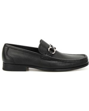 Ferragamo Leather Grandioso Gancini Flat Shoes - Black