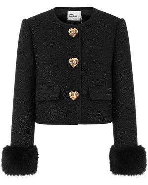 Self-Portrait Boucle Fur Jacket - Black