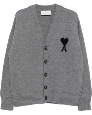 Ami Paris Ami De Coeur Wool Cardigan - Gray