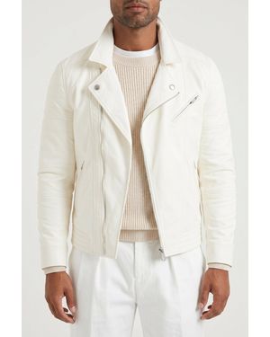 Brunello Cucinelli Off Leather Biker Jacket - Natural