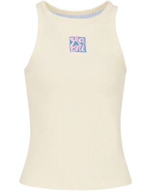 Marni Logo Embroidered Ribbed Tank Top - Natural