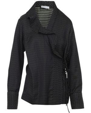 Dries Van Noten Calberton Shirt With Ruffled Neck And Geometric Pattern - Black