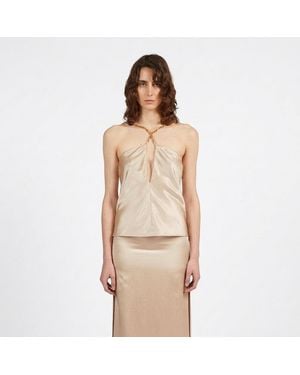Ferragamo Twisted-Strap Satin Top - Natural