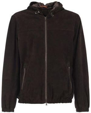 Herno Suede Goatskin Hooded Jacket - Black