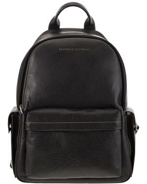 Brunello Cucinelli Calfskin Backpack With Grain - Black
