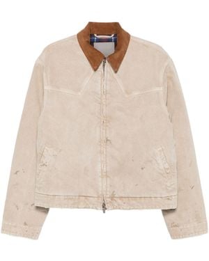 Balenciaga Corduroy-Collar Distressed-Effect Jacket - Natural