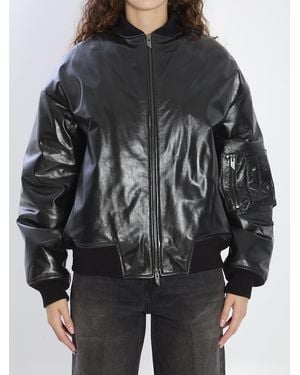 Salvatore Santoro Leather Bomber Jacket - Black