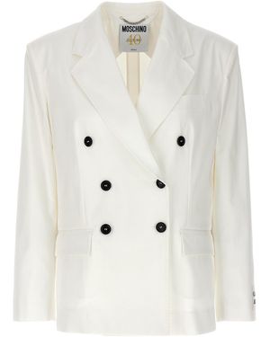 Moschino Double-Breasted Cotton Blazer With Button Closure - Natural