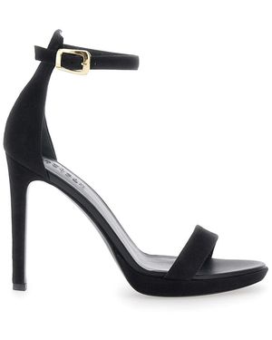 Plain Sandals Suede High Heel - Black