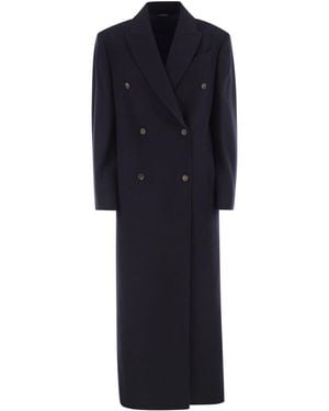 Brunello Cucinelli Long Wool Coat With Jewelry - Blue