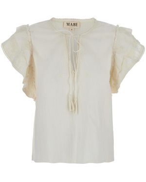 M.A.B.E V-Neck Top With Knot Closure - White