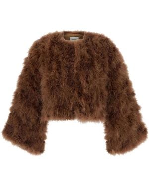 Yves Salomon Giacca Crop Con Piume - Brown