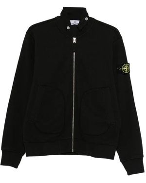 Stone Island Zip-Up Pockets Cardigan - Black