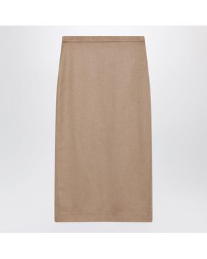 Max Mara Camel Brushed Pencil Skirt - Natural