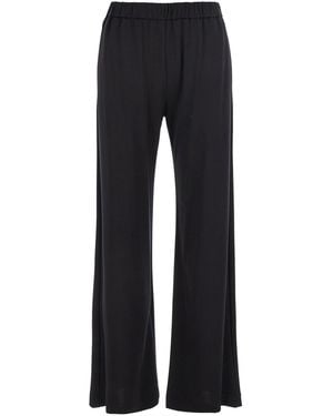 Plain Pants With Elastic Waist And Pockets - Black
