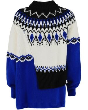 McQueen Fair Isle Draped Knit Sweater - Blue