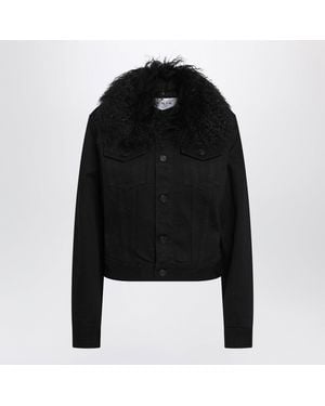 Alaïa Denim Jacket With Curly Faux Fur Collar - Black