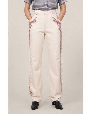 Dior Embroidered Denim Pants - Natural