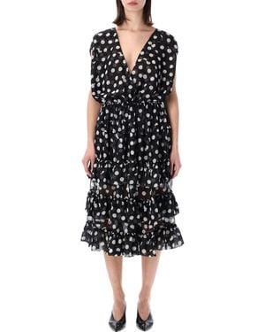 Dries Van Noten Polka Dot Ruffle Midi Dress Polyester - Black
