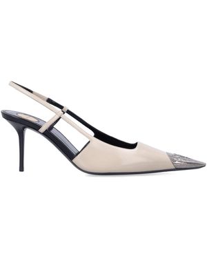 Saint Laurent Jeanne Smooth Leather Slingback Pumps With Square Cap Toe And-Tone Detail - White