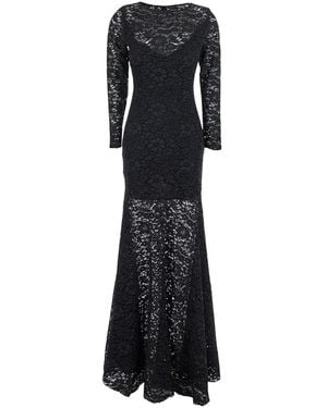 Plain Maxi Dress With Lace Embroidery - Black