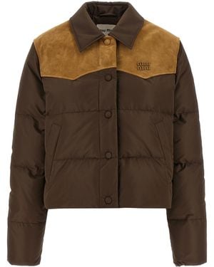 Miu Miu Pongé Tec Down Jacket - Brown