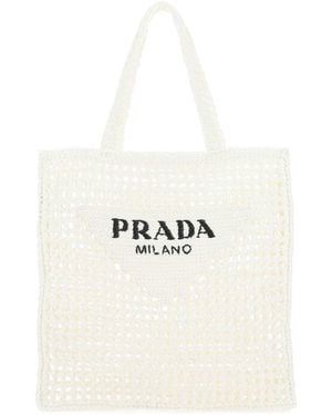 Prada Raffia Shopping Bag - White