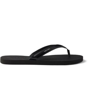 Prada Logo Embossed Leather Flip Flop Sandals - White