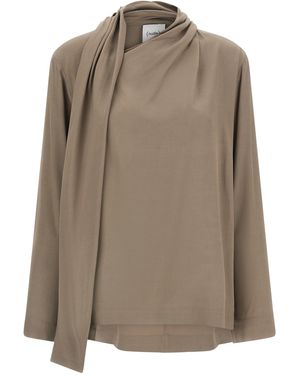 Nude Draped Panel Blouse - Brown