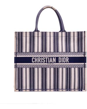 Dior Large Canvas Striped Book Tote - Blue