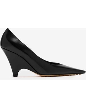 Bottega Veneta "Scaletta" Leather Wedge Pumps - Black